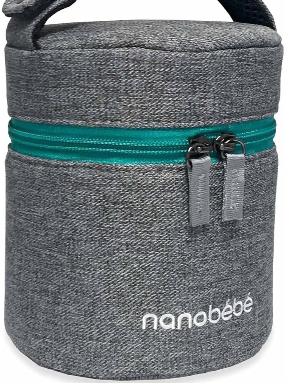 nanobébé Gray Insulated Bottle Bag with Teal Zipper